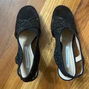 Diane von Furstenberg Black Sparkle/Sequin Heels